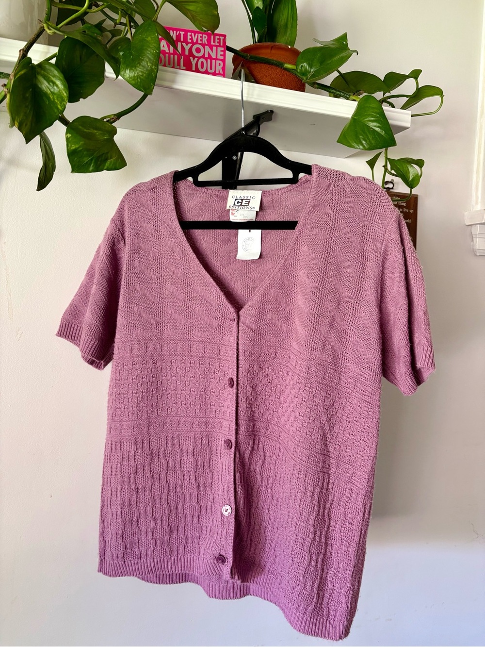 Classic Pink Short-Sleeve Button-Front Knit Top